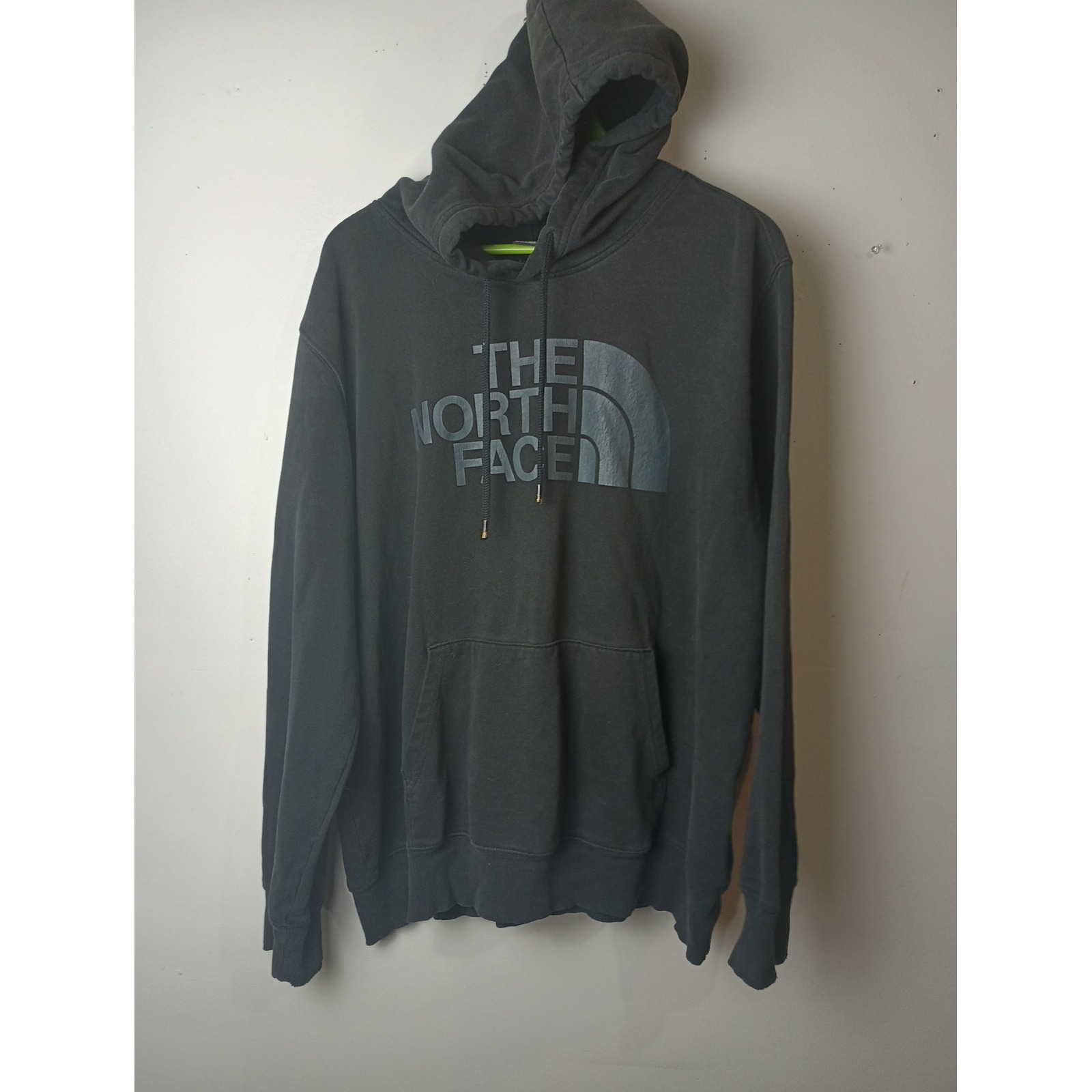 The North Face Mens Xl Black Logo Pullover Hoodie Faded Fleece Sweatshirt